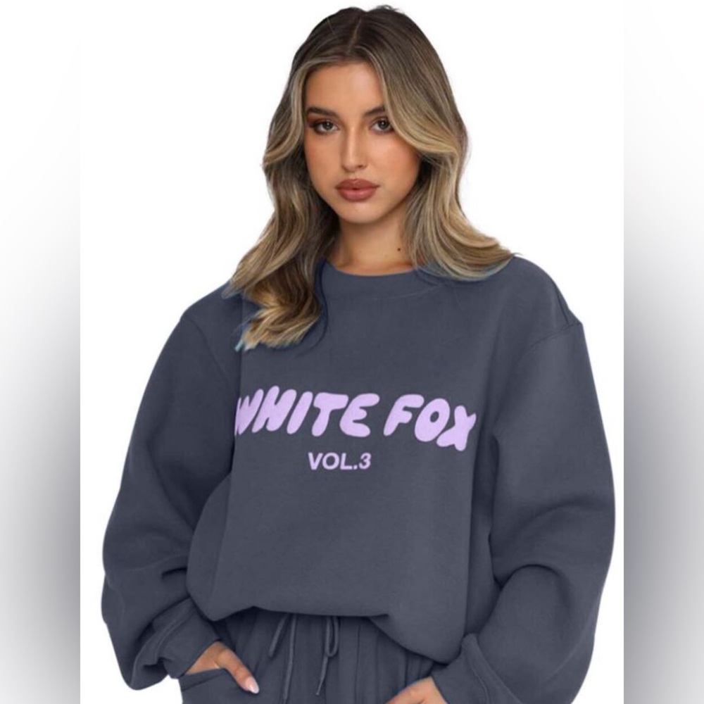 White Fox Boutique Crewneck Sweatshirt Purple/Grey S/M